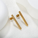 2.66*29.72mm Straight-Bar Cnc Diamond Stud Earrings, Gold asonjewelry