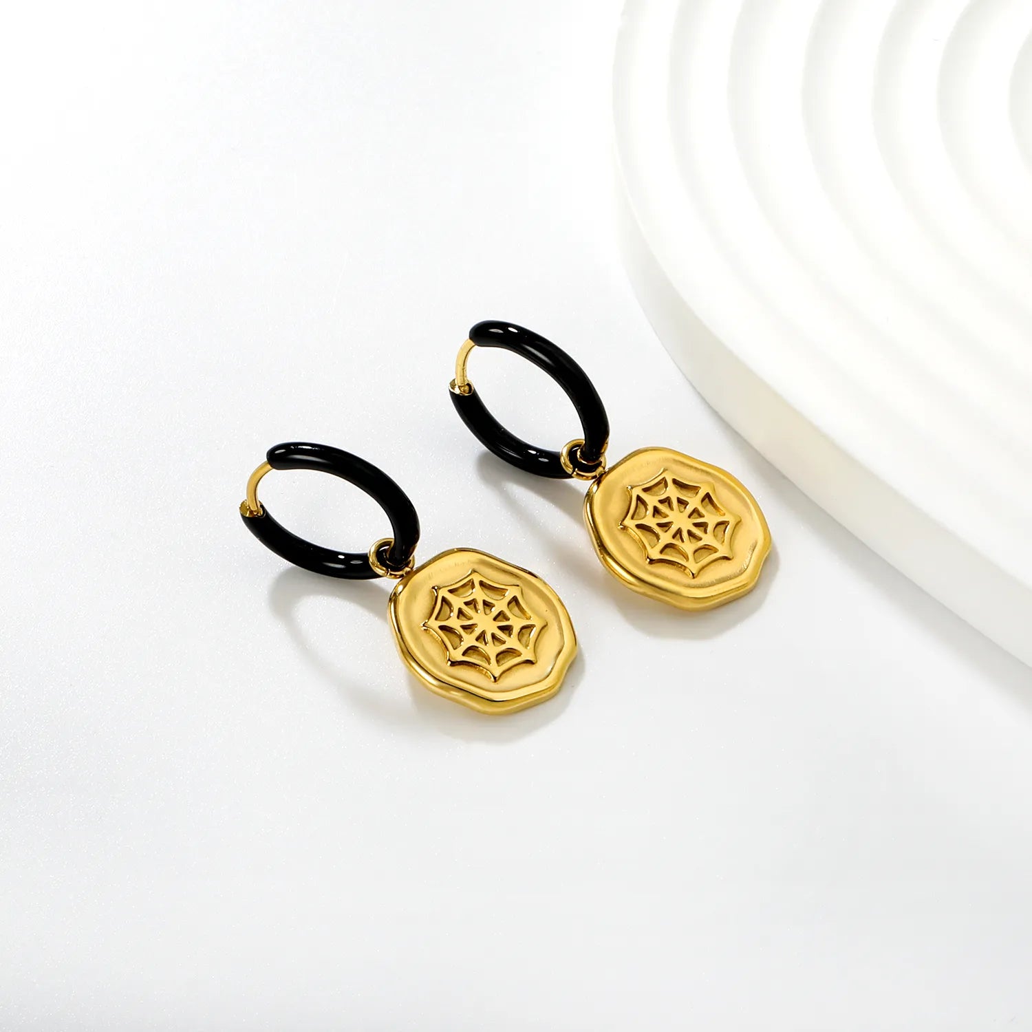 2mm x 12mm Black Drip Earring Hooks 14.6mm x 16.2mm Oval Halloween Spider Web Accessories asonjewelry