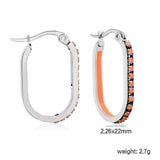2.26 * 22mm oval-shaped geometric band with white/purple/blue/pink/orange diamonds, ear hooks, steel color asonjewelry