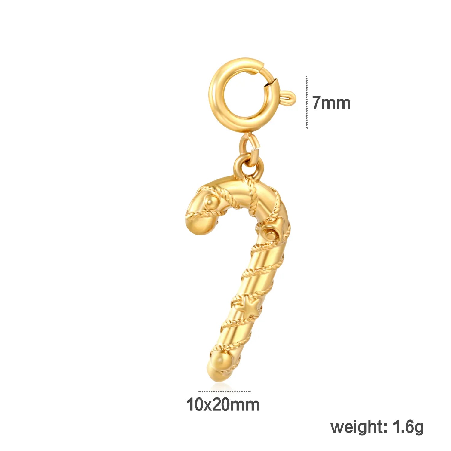 10*20mm Christmas Candy Cane with 7mm Spring Clip Accessory Gold asonjewelry