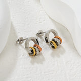 (Same as LPE18401S) Roman Numeral Openwork Round Stud Earrings + Mixed-Color Triple Hoop Earrings Steel Gray & Gold - Asonjewelry
