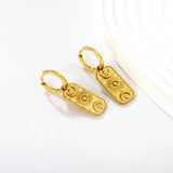 (Same as LPE15591G) Rectangular Brand Devil's Eye Moon Star Sun Pendant Earrings in Gold - Asonjewelry