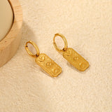 (Same as LPE15591G) Rectangular Brand Devil's Eye Moon Star Sun Pendant Earrings in Gold - Asonjewelry