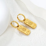 (Same as LPE15591G) Rectangular Brand Devil's Eye Moon Star Sun Pendant Earrings in Gold - Asonjewelry