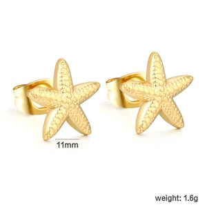 (Same as LPE15891G) Starfish Stud Earrings, Gold - Asonjewelry