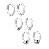 (Same as LPE12541S) Three-Pair Coil Earrings, Steel Color - Asonjewelry