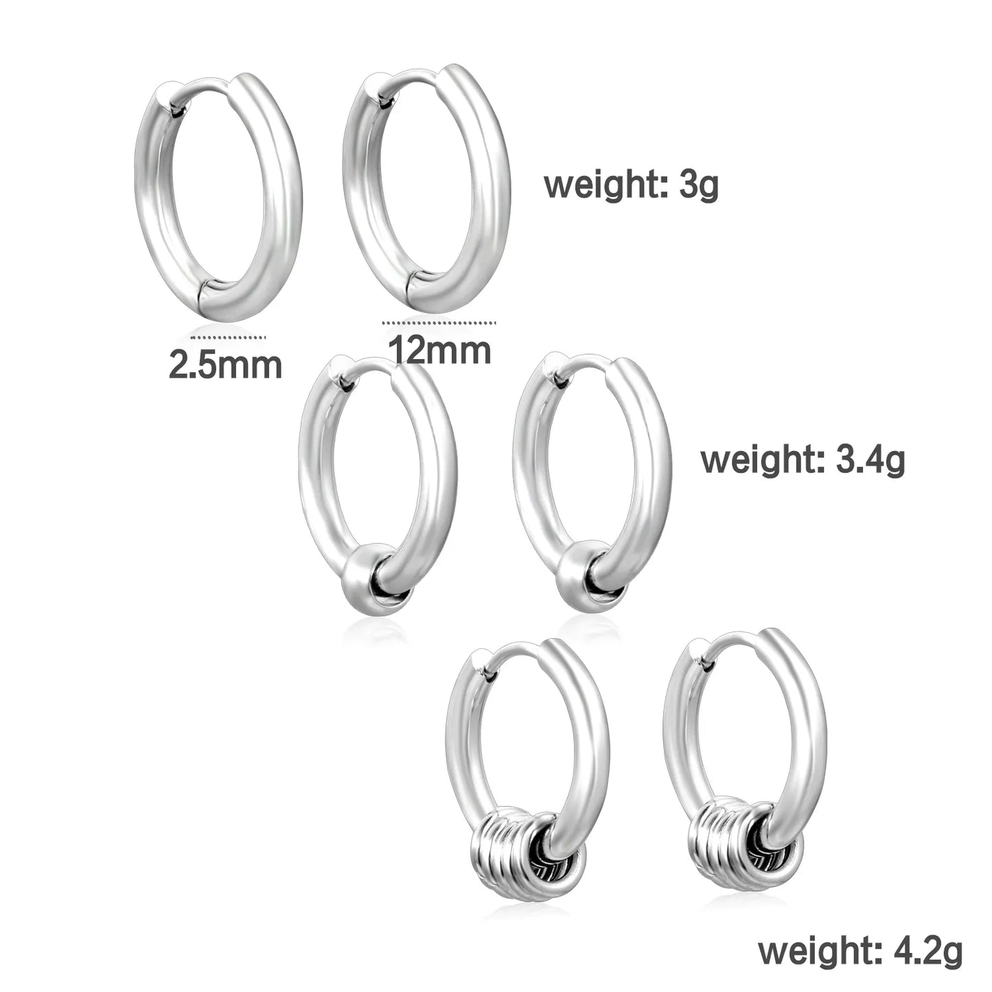 (Same as LPE12541S) Three-Pair Coil Earrings, Steel Color - Asonjewelry