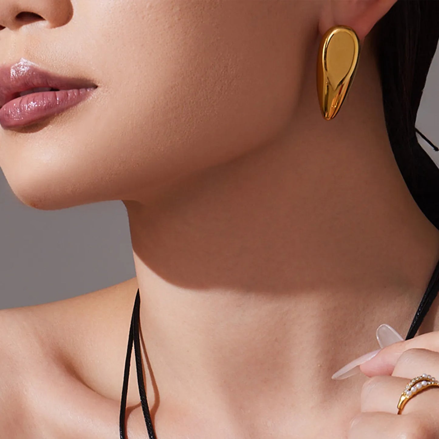 15*35mm Drop Stud Earrings Steel Gray & Gold - Asonjewelry