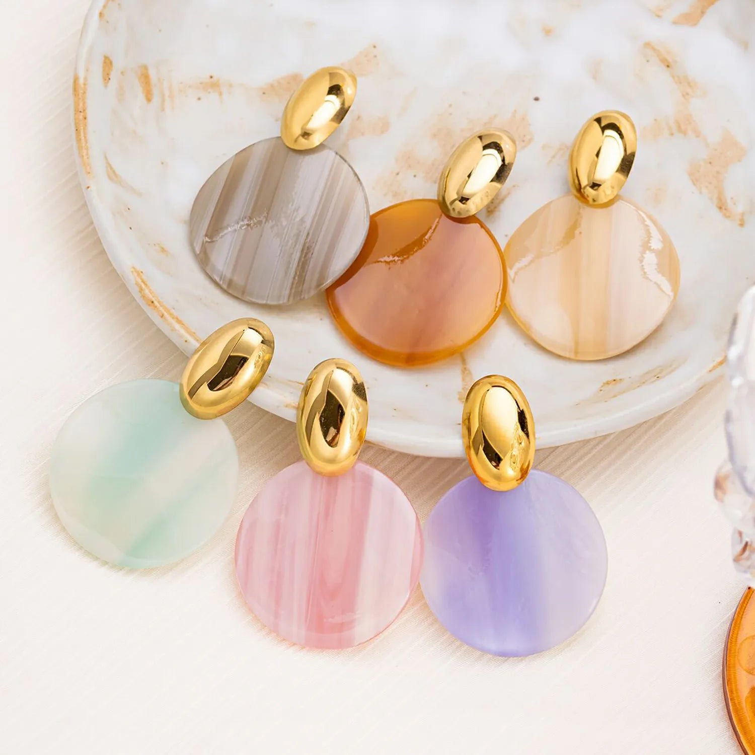 Pink, purple, green, amber, gray, light brown irregular earrings Gold 13*20mm oval + 34mm irregular round resin pieces - Asonjewelry