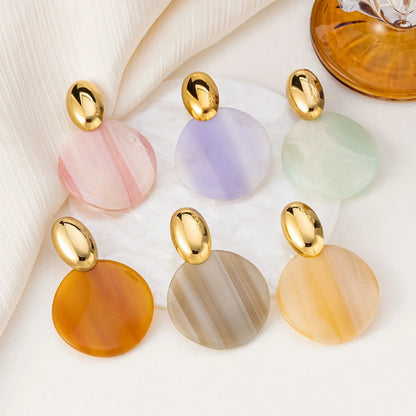 Pink, purple, green, amber, gray, light brown irregular earrings Gold 13*20mm oval + 34mm irregular round resin pieces - Asonjewelry