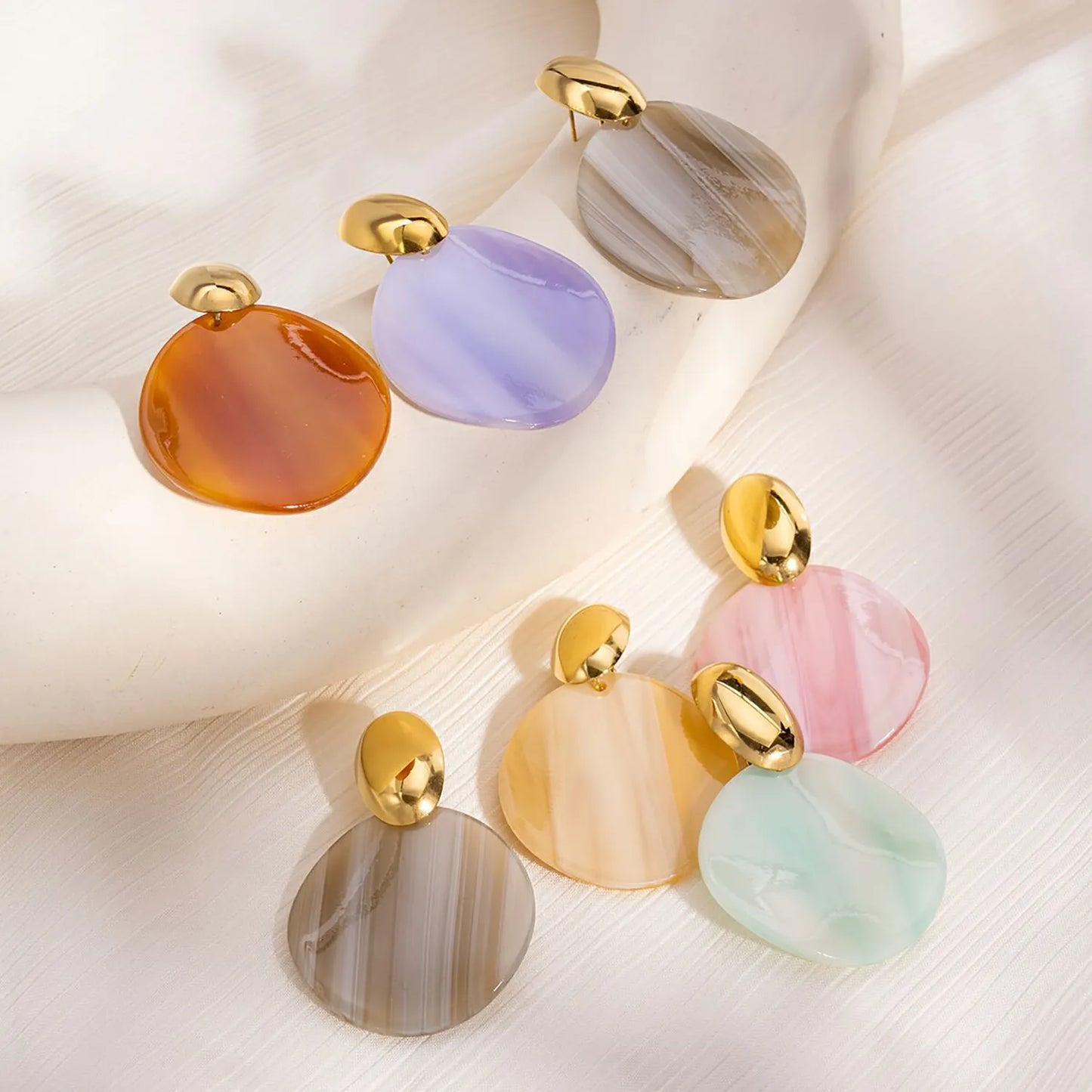 Pink, purple, green, amber, gray, light brown irregular earrings Gold 13*20mm oval + 34mm irregular round resin pieces - Asonjewelry