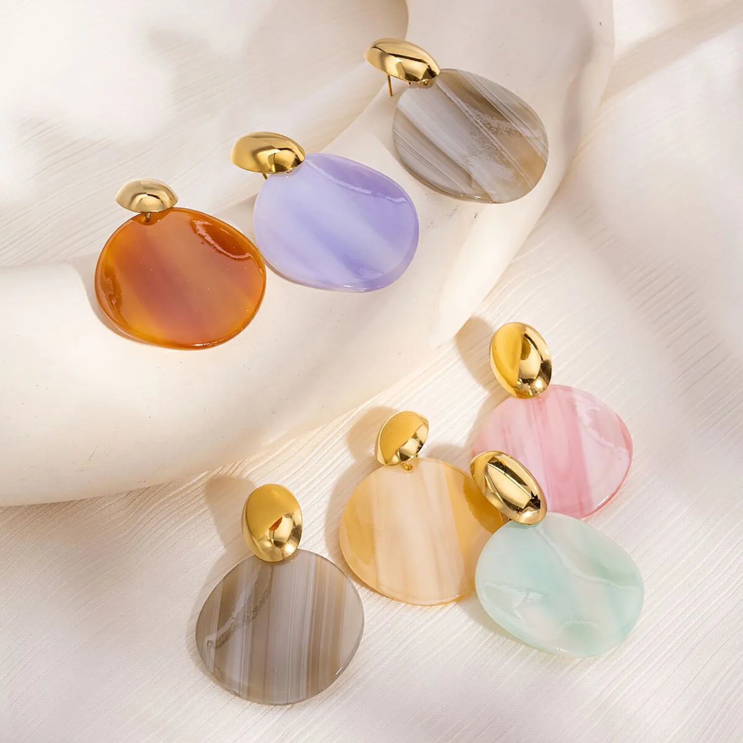 Pink, purple, green, amber, gray, light brown irregular earrings Gold 13*20mm oval + 34mm irregular round resin pieces - Asonjewelry