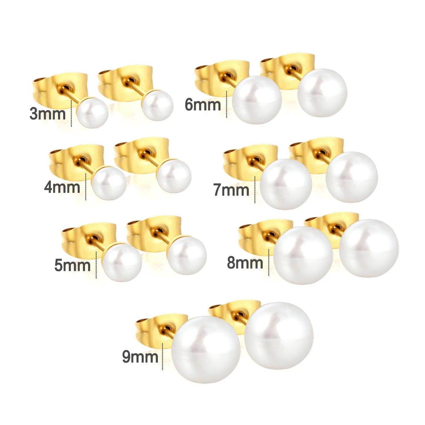 3mm/4mm/5mm/6mm/7mm/8mm/9mm bread pearl (freshwater pearl) butterfly stud earrings, gold asonjewelry