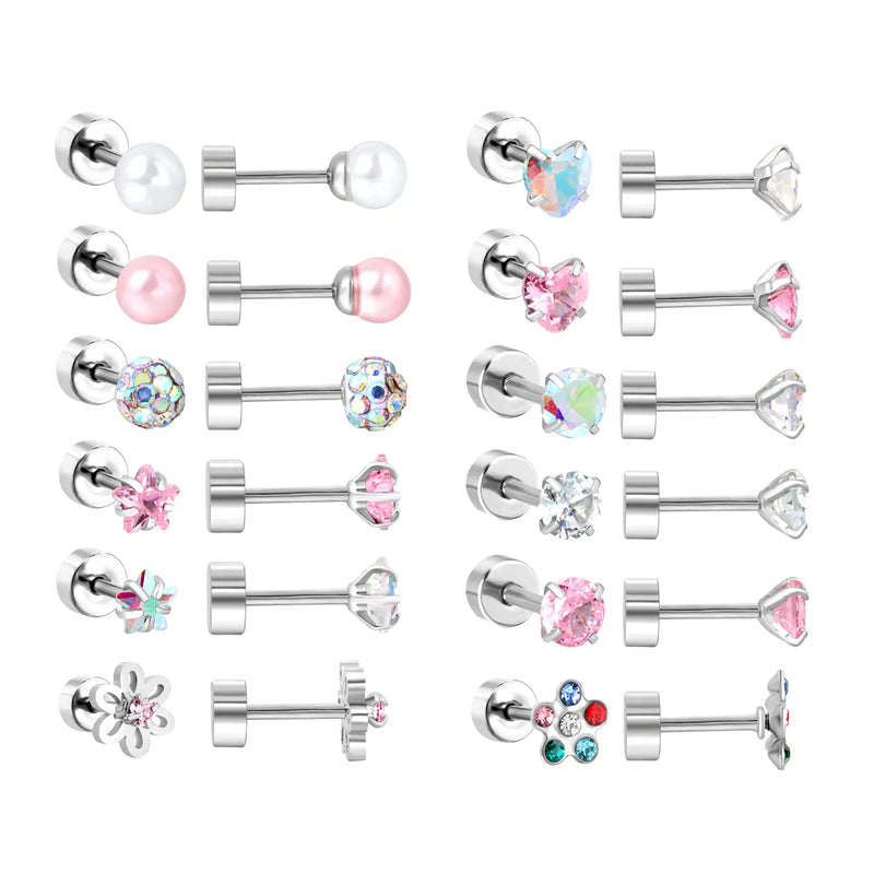 (Same as LPE11291S) Mixed-Color Stud Earrings, Steel Gray - Asonjewelry