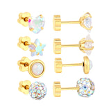 (Same as LPE16081G) 4 pairs of gold-plated stainless steel cartilage stud earrings - Asonjewelry