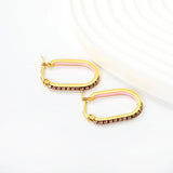 2.26 * 22mm oval-shaped geometric band with white/purple/blue/pink/orange diamonds, ear hooks, golden color asonjewelry
