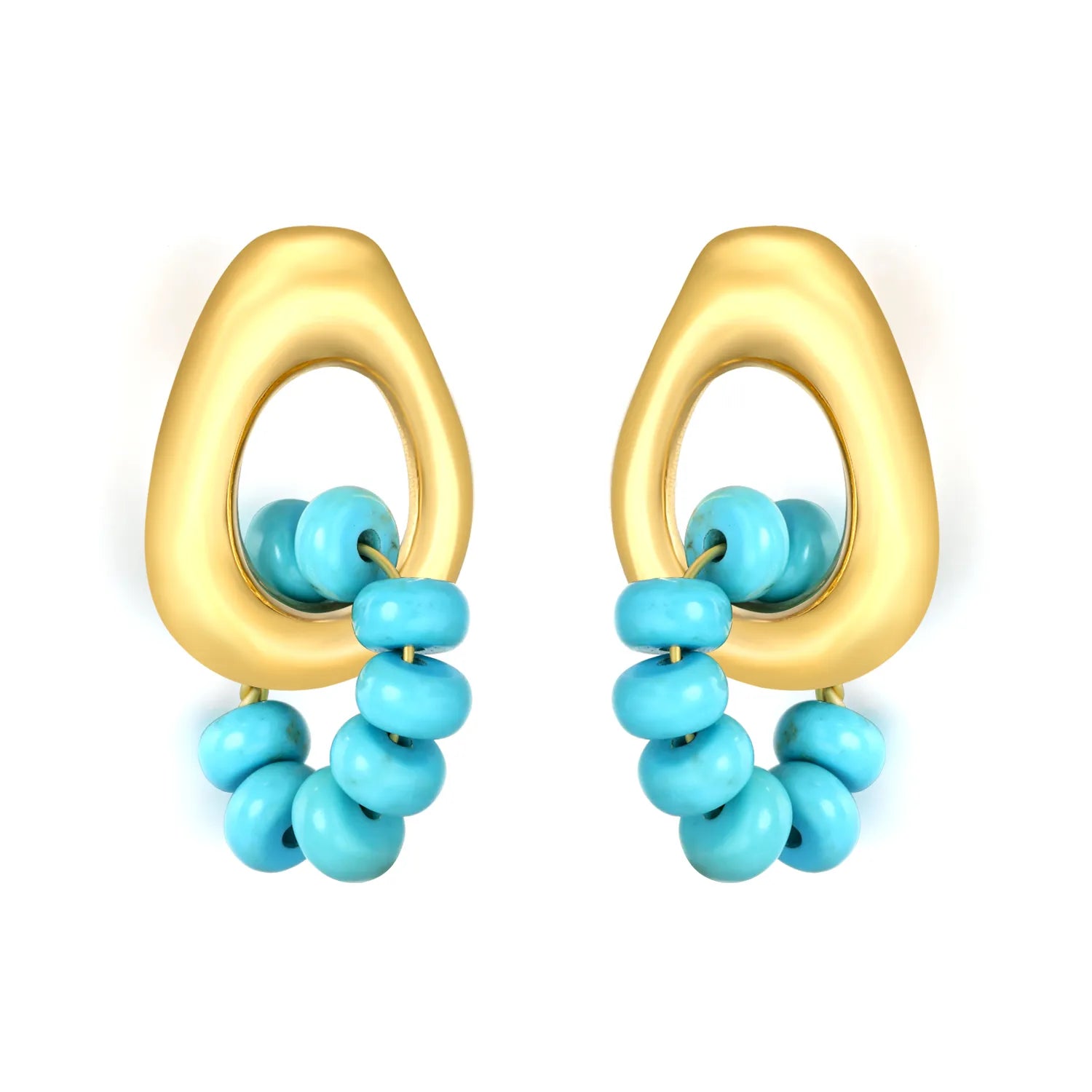 12*17mm Openwork Teardrop Earrings Gold + 9x 4mm Turquoise/Peridot Earrings Gold - Asonjewelry