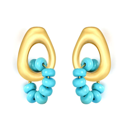 12*17mm Openwork Teardrop Earrings Gold + 9x 4mm Turquoise/Peridot Earrings Gold - Asonjewelry