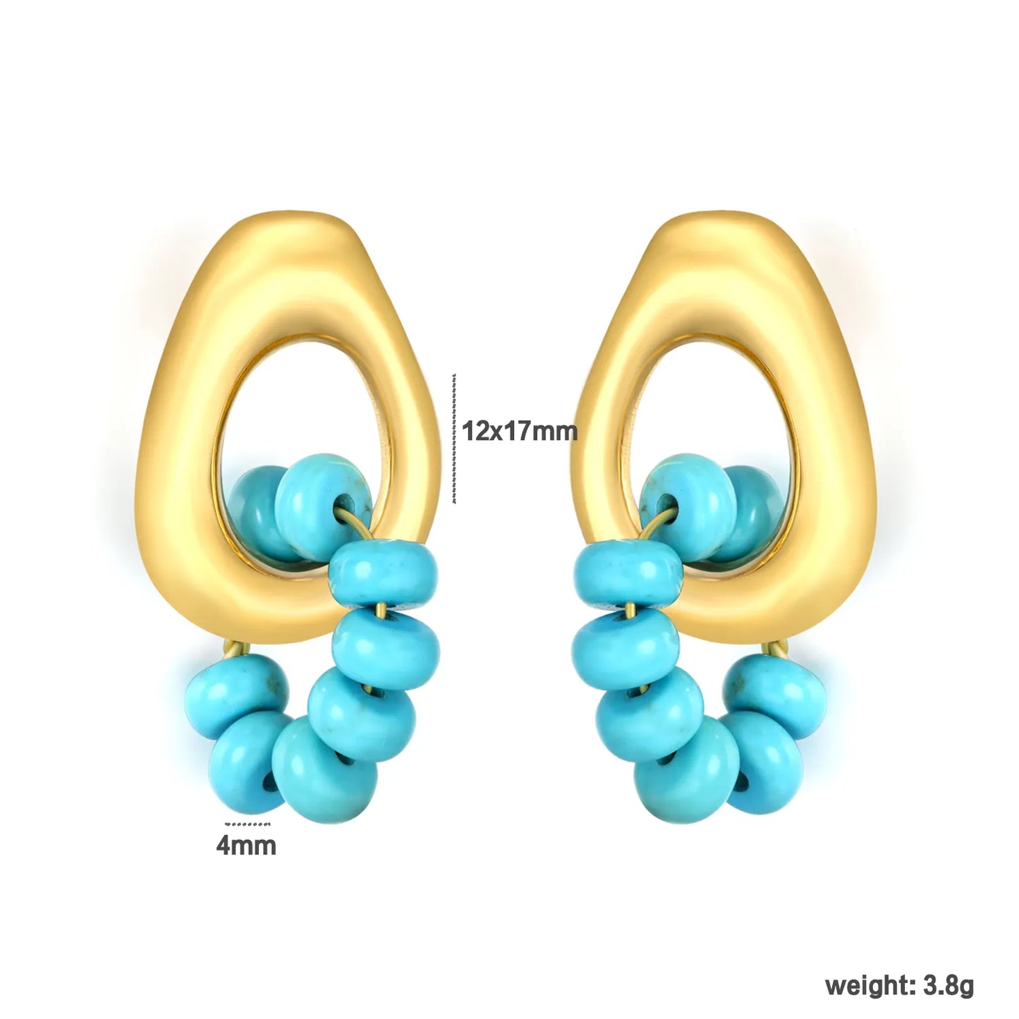 12*17mm Openwork Teardrop Earrings Gold + 9x 4mm Turquoise/Peridot Earrings Gold - Asonjewelry