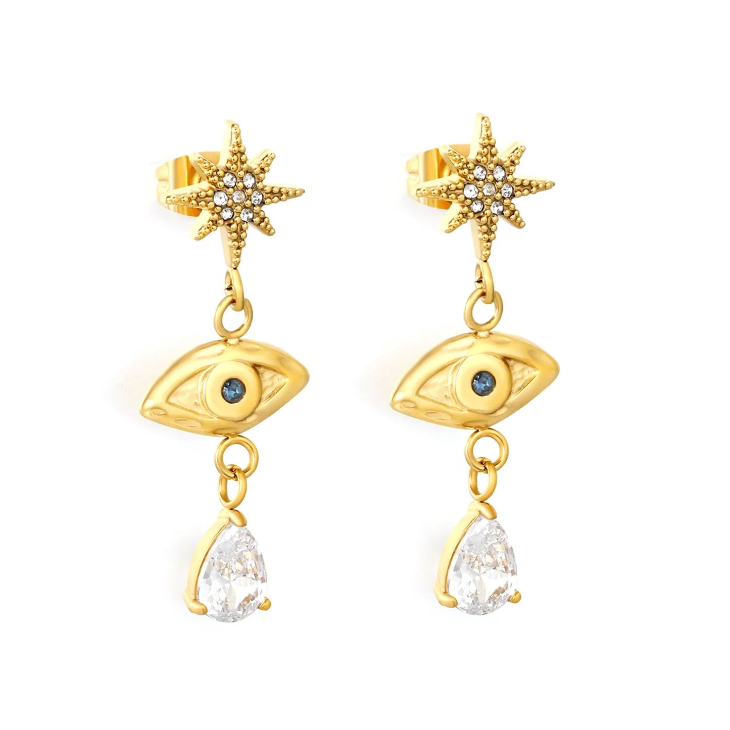 Earrings 10mm eight-pointed star 6.5*12.3mm marquise 5.8*7.7 drop diamond gold asonjewelry