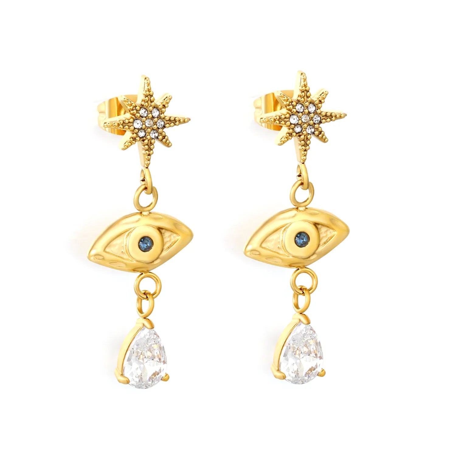 Earrings 10mm eight-pointed star 6.5*12.3mm marquise 5.8*7.7 drop diamond gold asonjewelry