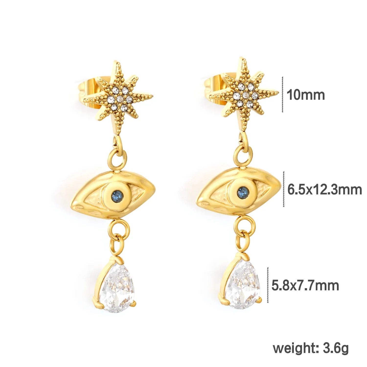 Earrings 10mm eight-pointed star 6.5*12.3mm marquise 5.8*7.7 drop diamond gold asonjewelry