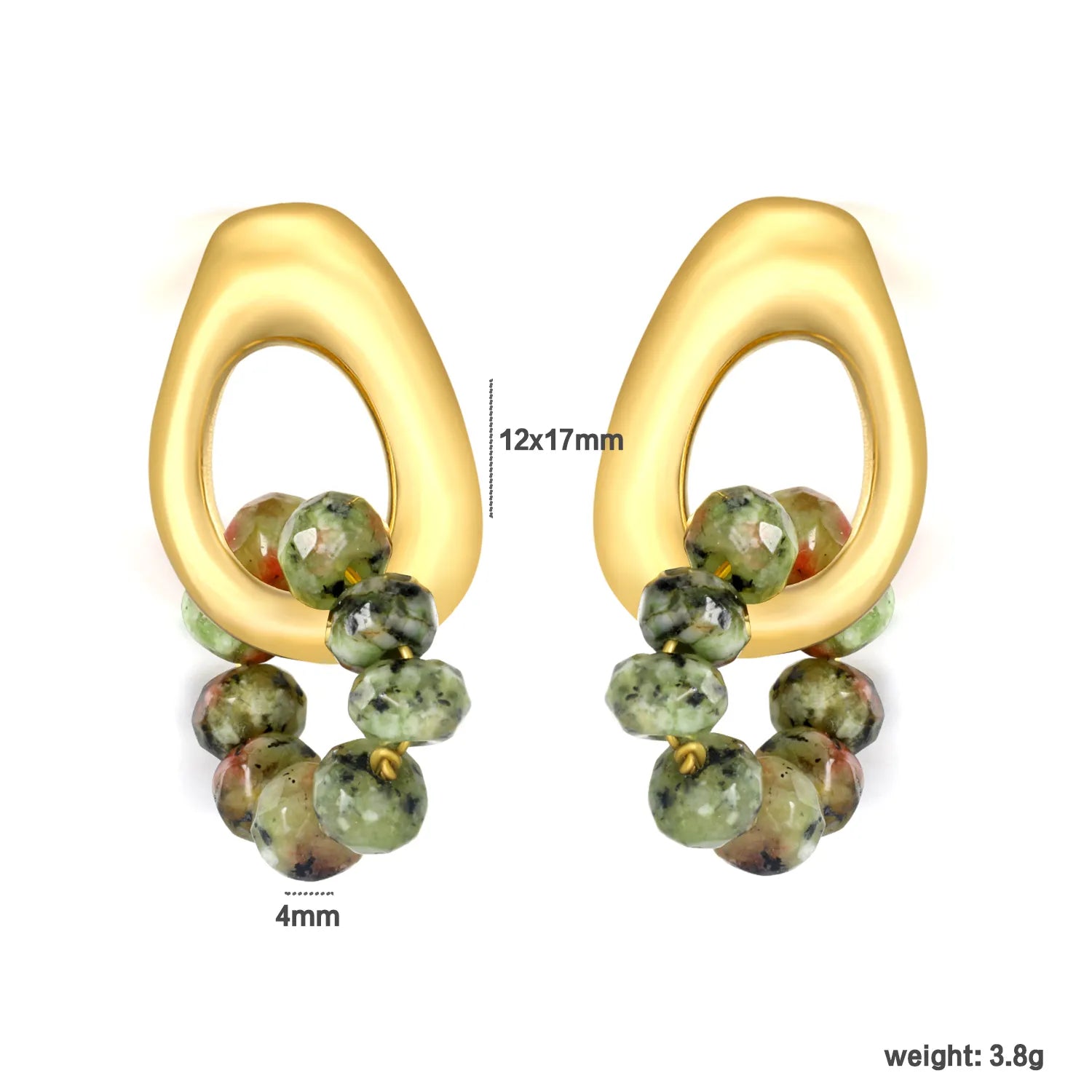 12*17mm Openwork Teardrop Earrings Gold + 9x 4mm Turquoise/Peridot Earrings Gold - Asonjewelry