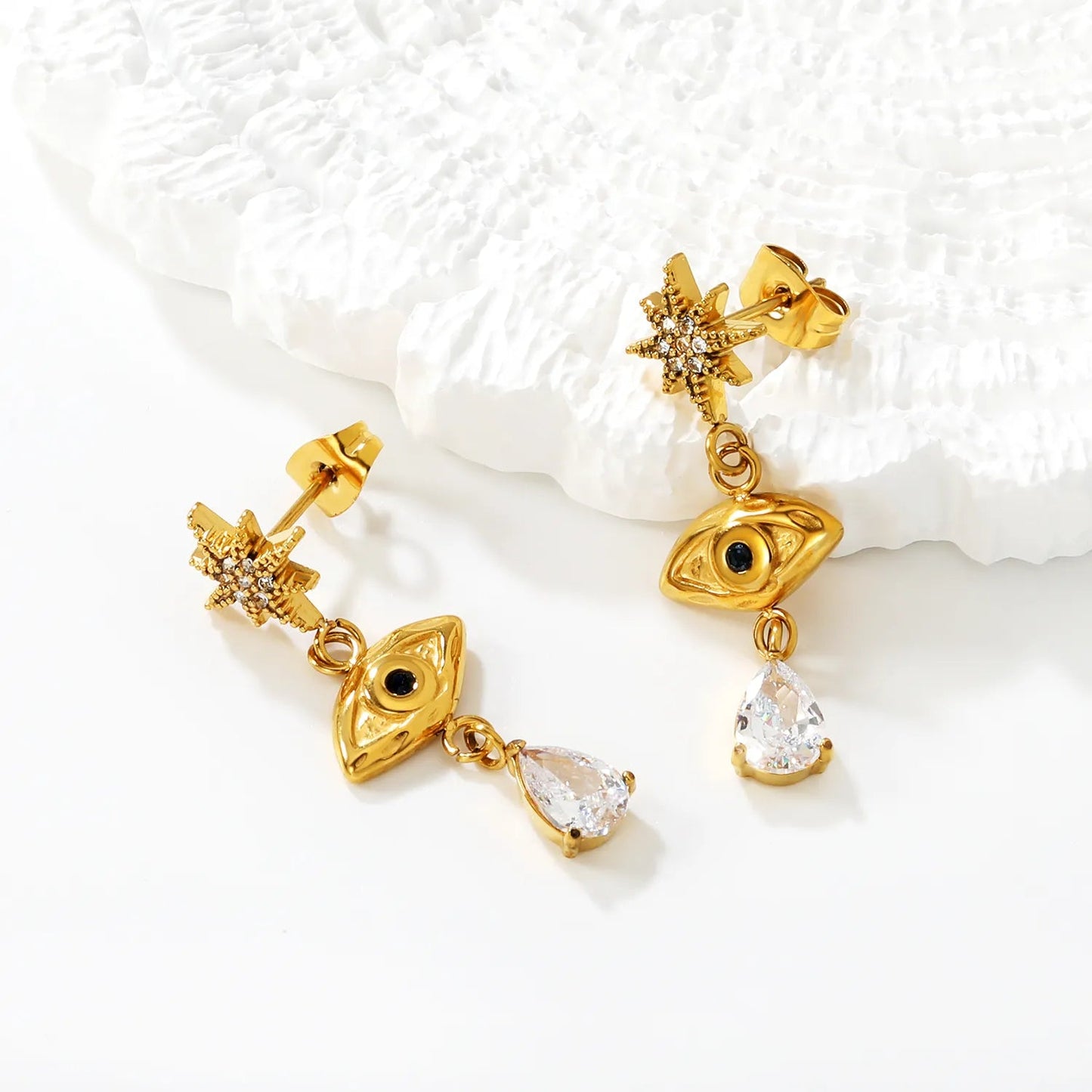 Earrings 10mm eight-pointed star 6.5*12.3mm marquise 5.8*7.7 drop diamond gold asonjewelry