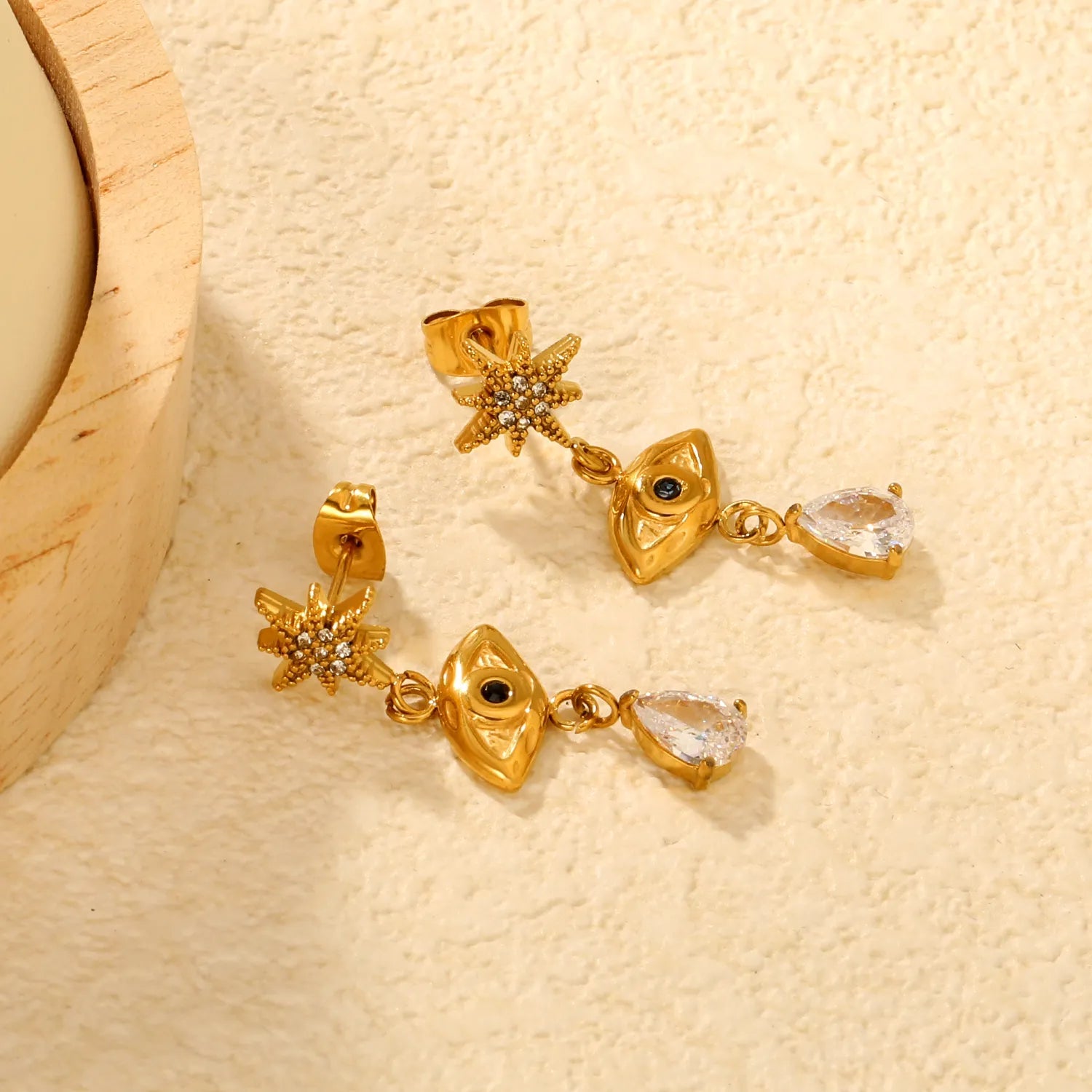 Earrings 10mm eight-pointed star 6.5*12.3mm marquise 5.8*7.7 drop diamond gold asonjewelry