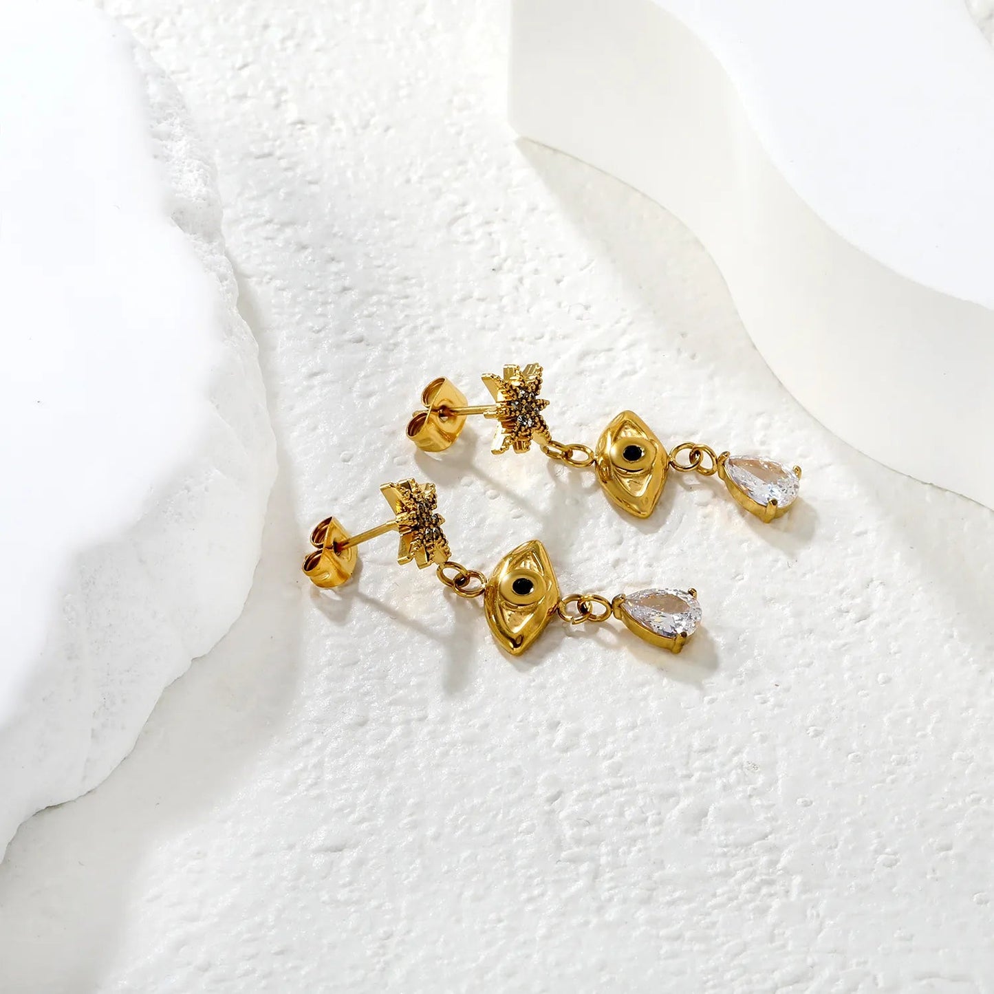 Earrings 10mm eight-pointed star 6.5*12.3mm marquise 5.8*7.7 drop diamond gold asonjewelry