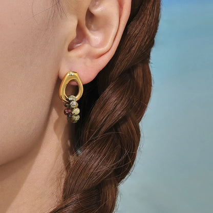 12*17mm Openwork Teardrop Earrings Gold + 9x 4mm Turquoise/Peridot Earrings Gold - Asonjewelry