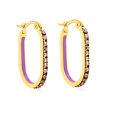 2.26 * 22mm oval-shaped geometric band with white/purple/blue/pink/orange diamonds, ear hooks, golden color asonjewelry