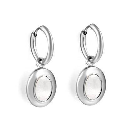 Earrings 2.0*10mm inner diameter, ear clasp 12*15mm/13*15mm, oval flat white mother-of-pearl, steel/gold color asonjewelry