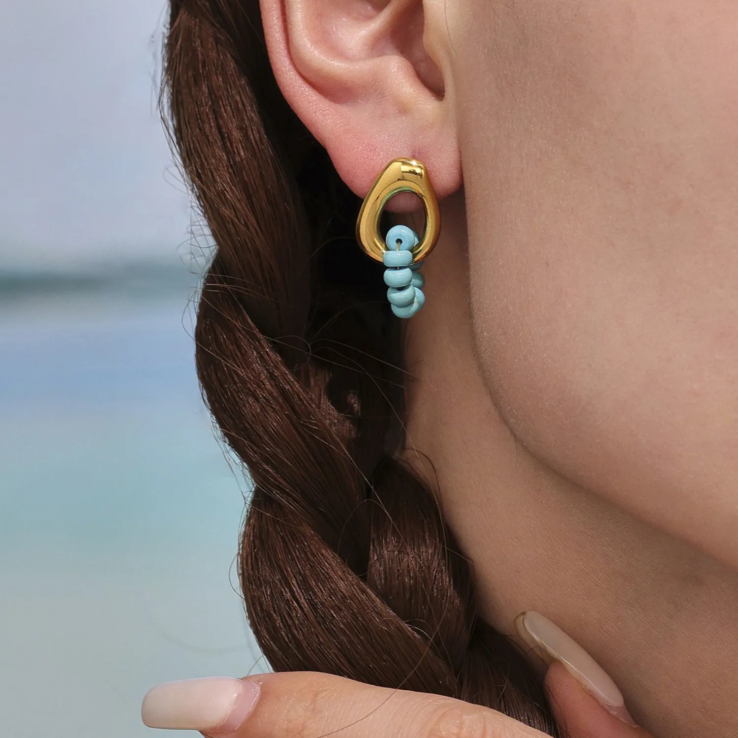 12*17mm Openwork Teardrop Earrings Gold + 9x 4mm Turquoise/Peridot Earrings Gold - Asonjewelry