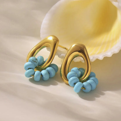 12*17mm Openwork Teardrop Earrings Gold + 9x 4mm Turquoise/Peridot Earrings Gold - Asonjewelry