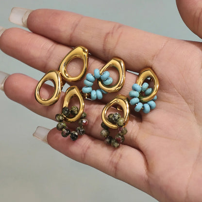 12*17mm Openwork Teardrop Earrings Gold + 9x 4mm Turquoise/Peridot Earrings Gold - Asonjewelry