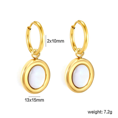 Earrings 2.0*10mm inner diameter, ear clasp 12*15mm/13*15mm, oval flat white mother-of-pearl, steel/gold color asonjewelry