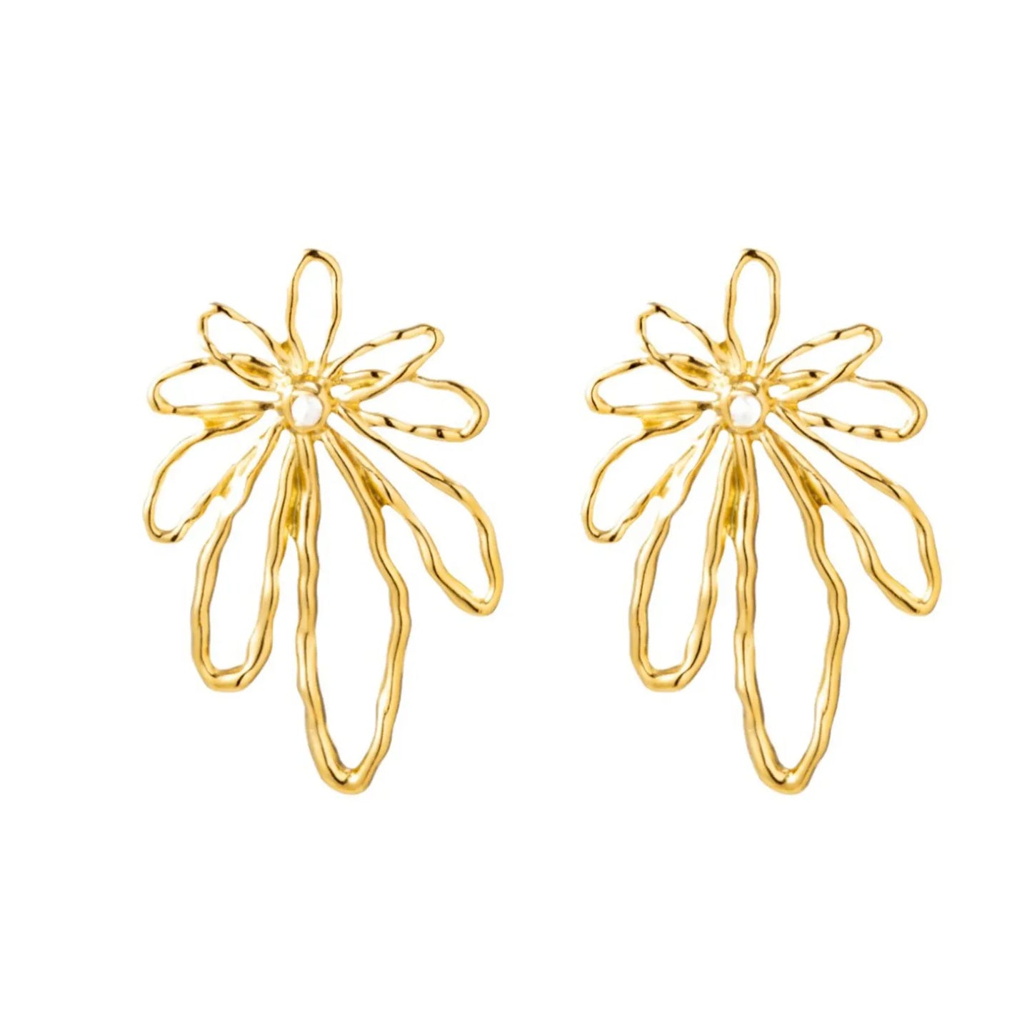28*45mm Openwork Floral Stud Earrings in Gold - Asonjewelry