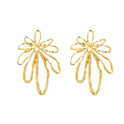 28*45mm Openwork Floral Stud Earrings in Gold - Asonjewelry