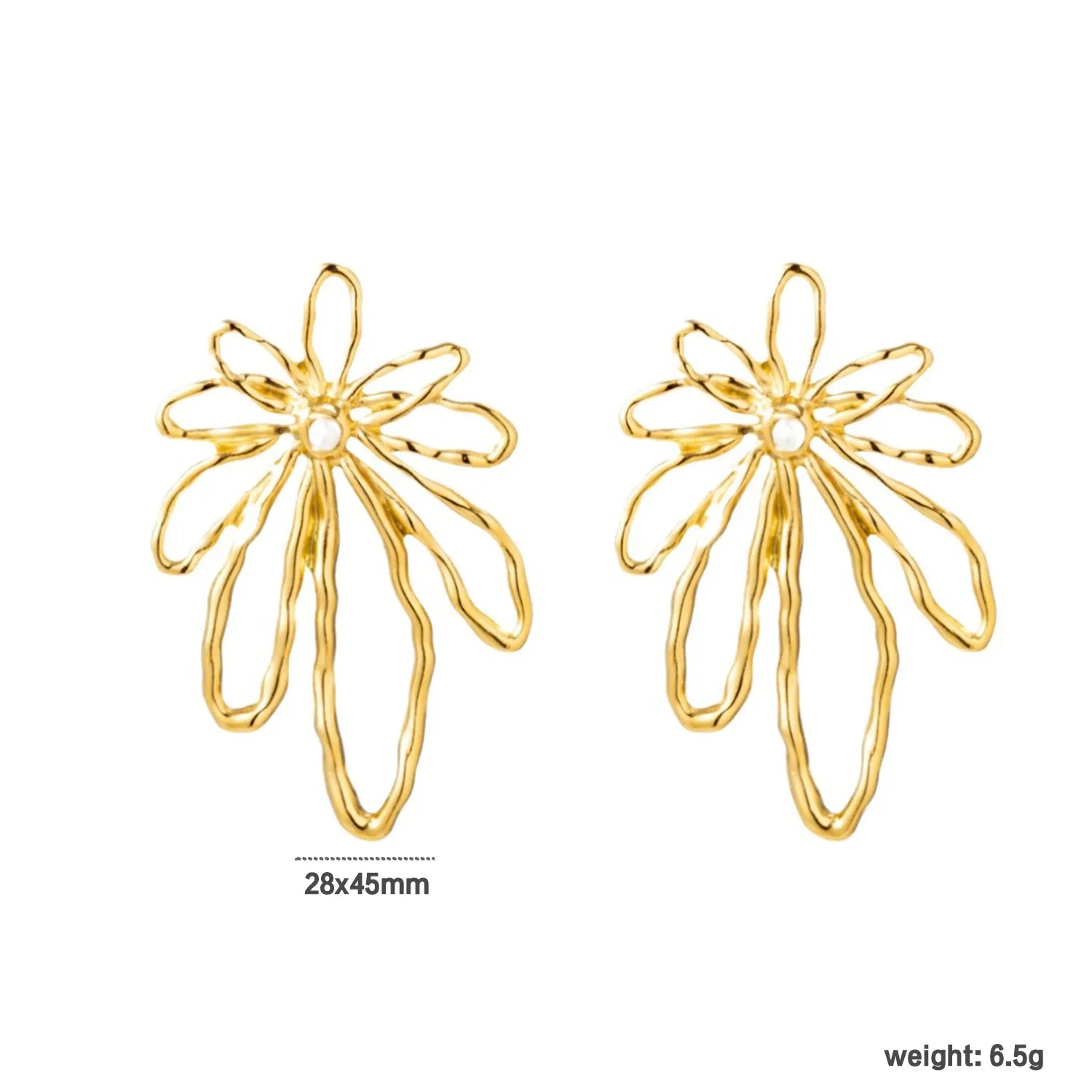 28*45mm Openwork Floral Stud Earrings in Gold - Asonjewelry