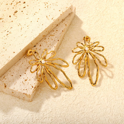 28*45mm Openwork Floral Stud Earrings in Gold - Asonjewelry