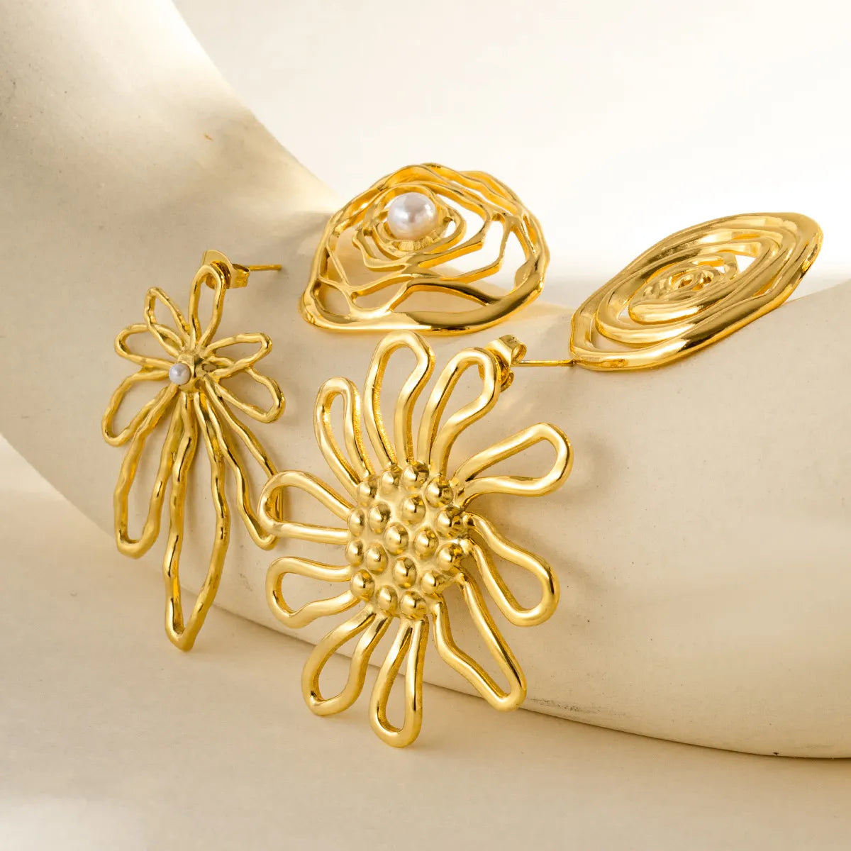 28*45mm Openwork Floral Stud Earrings in Gold - Asonjewelry