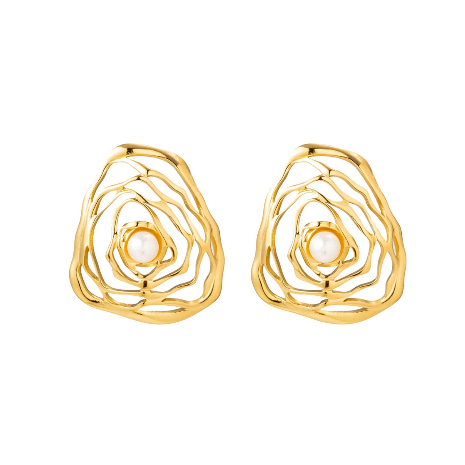 29*35mm Openwork Rose Earrings in Gold - Asonjewelry