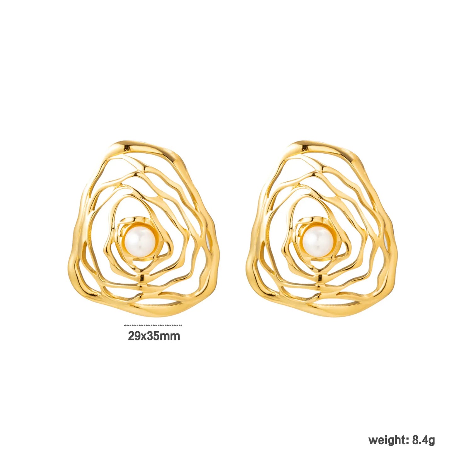 29*35mm Openwork Rose Earrings in Gold - Asonjewelry