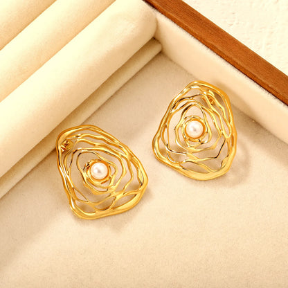 29*35mm Openwork Rose Earrings in Gold - Asonjewelry