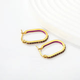 2.26 * 22mm oval-shaped geometric band with white/purple/blue/pink/orange diamonds, ear hooks, golden color asonjewelry