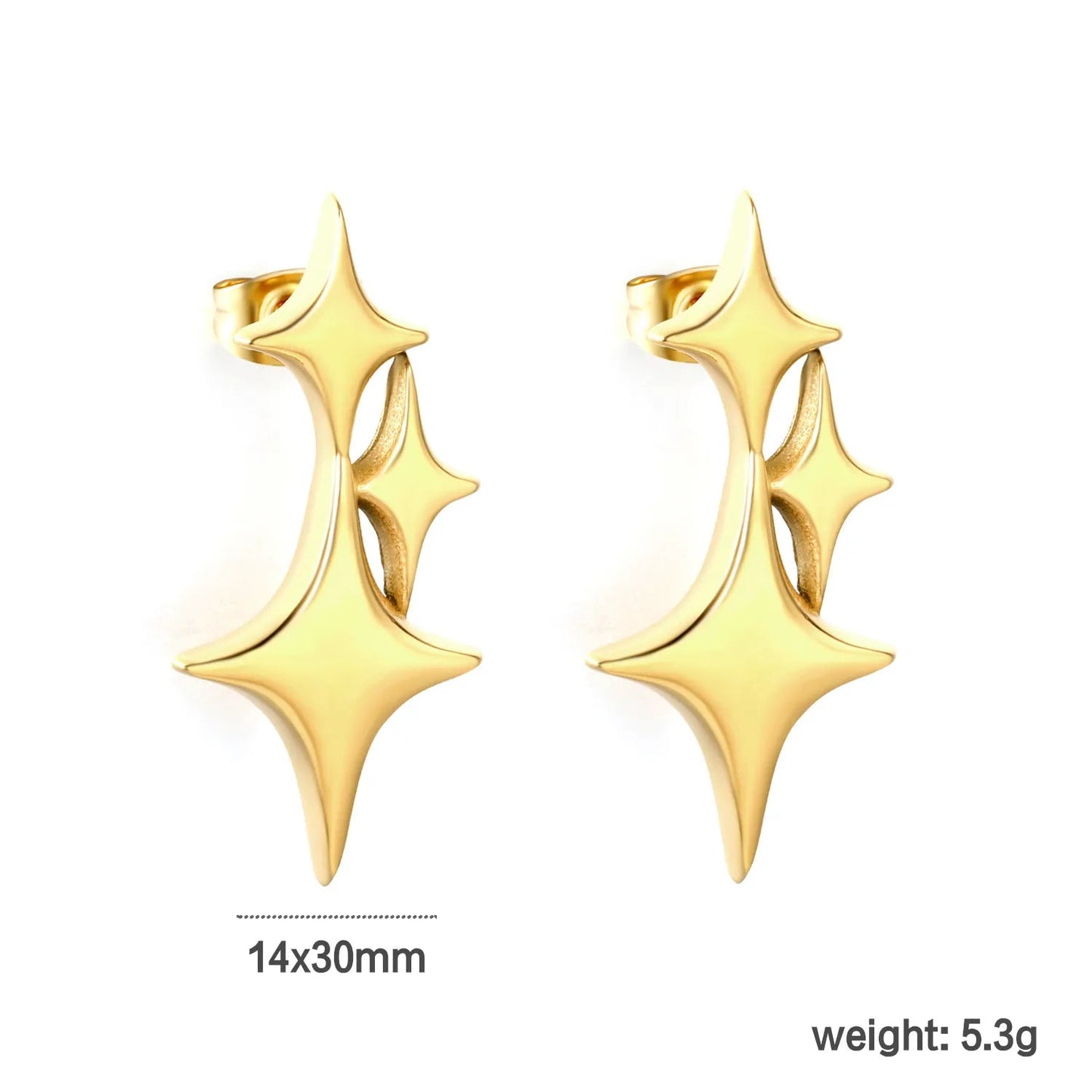 Gold Plated Four-pointed Star Earrings 14*30mm Minimalist Modern Alloy Dangle Earrings for Women Everyday Wear asonjewelry