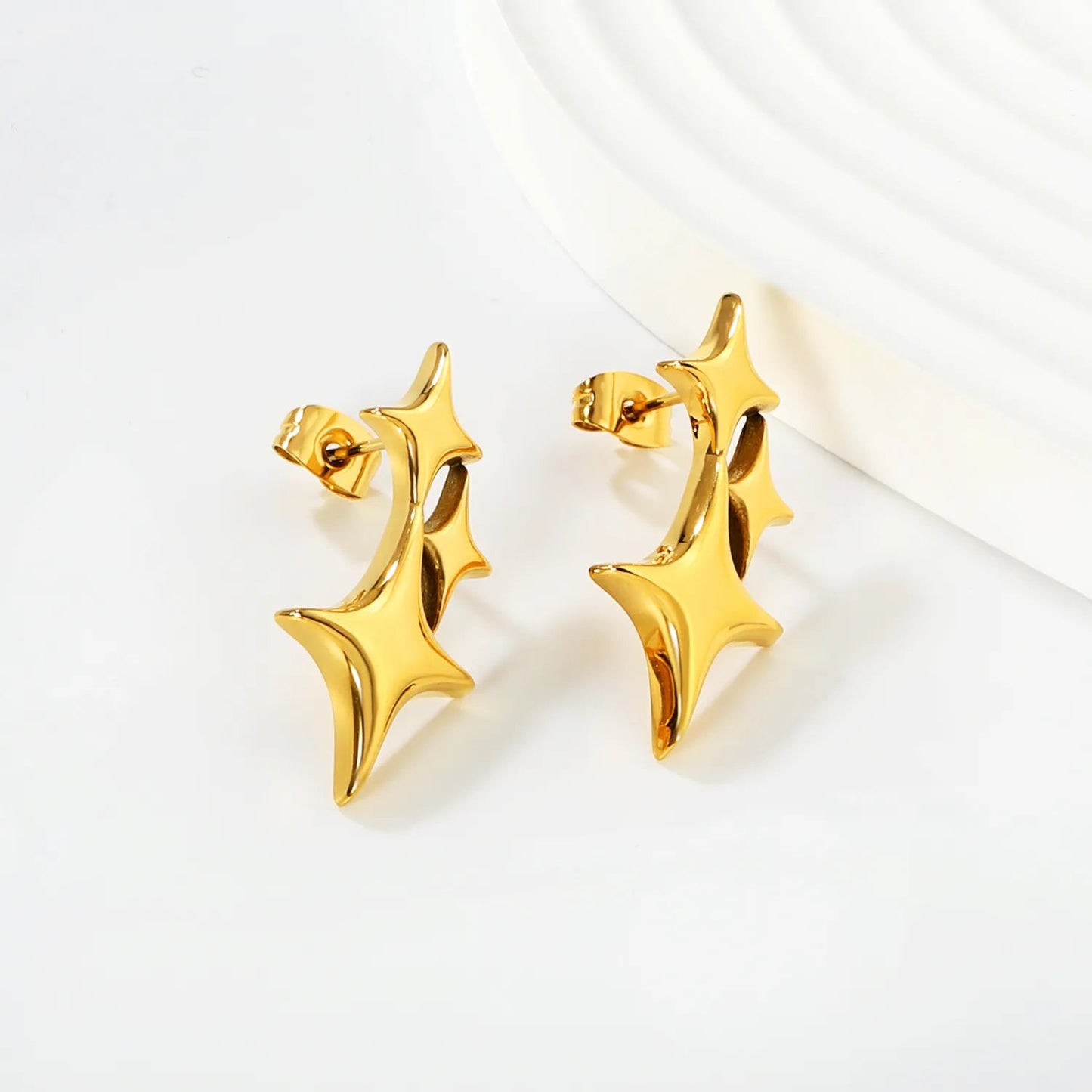 Gold Plated Four-pointed Star Earrings 14*30mm Minimalist Modern Alloy Dangle Earrings for Women Everyday Wear asonjewelry