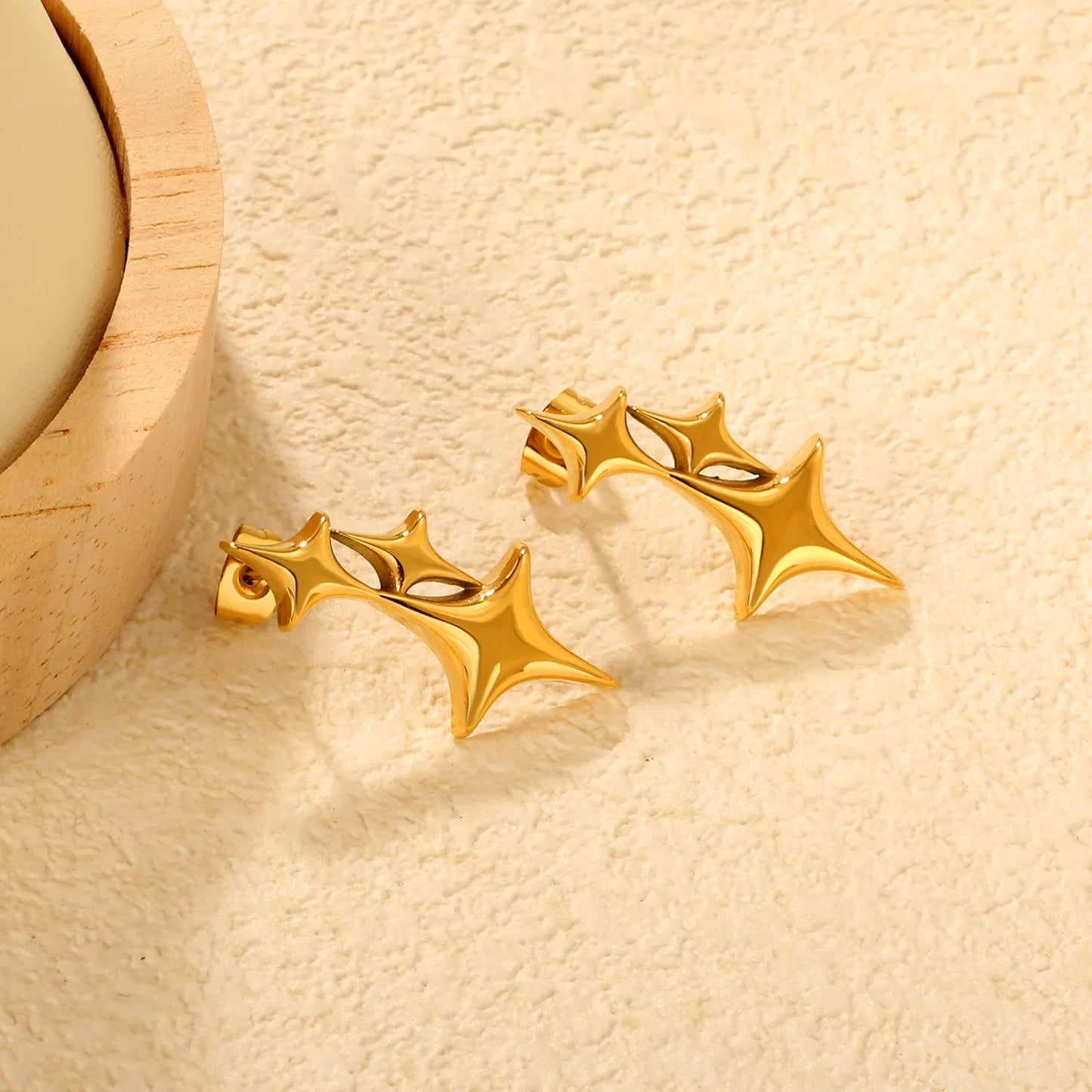 Gold Plated Four-pointed Star Earrings 14*30mm Minimalist Modern Alloy Dangle Earrings for Women Everyday Wear asonjewelry