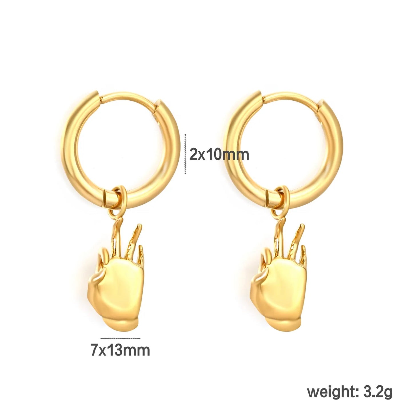 2.0*10mm Gold Plated Hand Gesture Earrings with 7*13mmSecure Inner Clasp | Dainty Minimalist Lightweight Hypoallergenic Everyday Wear Versatile Fashion Jewelry for Women & Girls asonjewelry
